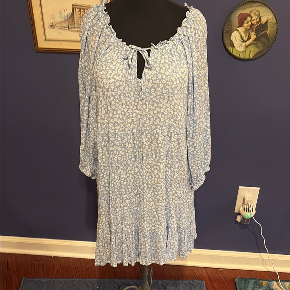 Lulu's Blue Floral Long Sleeve Dress